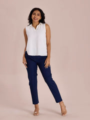 GO COLORS Women Solid Tapered Fit Chino Pants, Mid Rise, Navy_8905344123663_Dark Blue_2XL