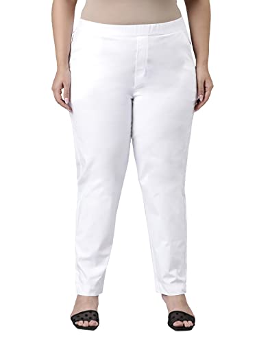 Go Colors Women Solid Tapered Fit Chino Pants, Mid Rise, White_8905344123762_White_2XL