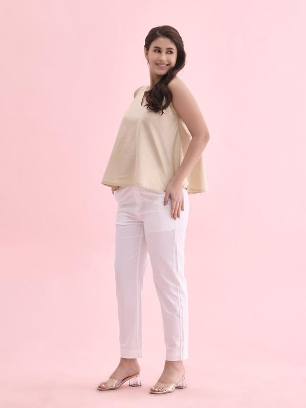 Go Colors Women Solid Tapered Fit Chino Pants, Mid Rise, White_8905344123762_White_2XL