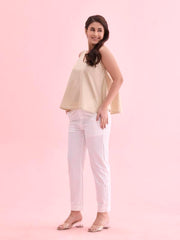 Go Colors Women Solid Tapered Fit Chino Pants, Mid Rise, White_8905344123762_White_2XL