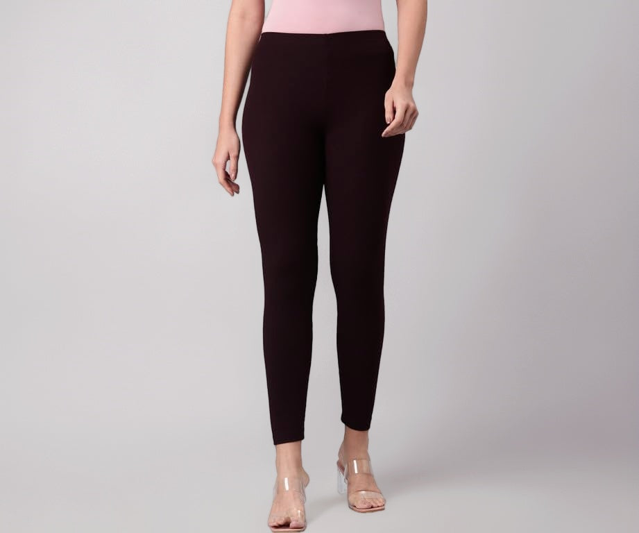 GO COLORS Drop Needle Ribbed Active Leggings for Women | Lightweight, Spandex Waistband, Mid Rise, Dark Wine