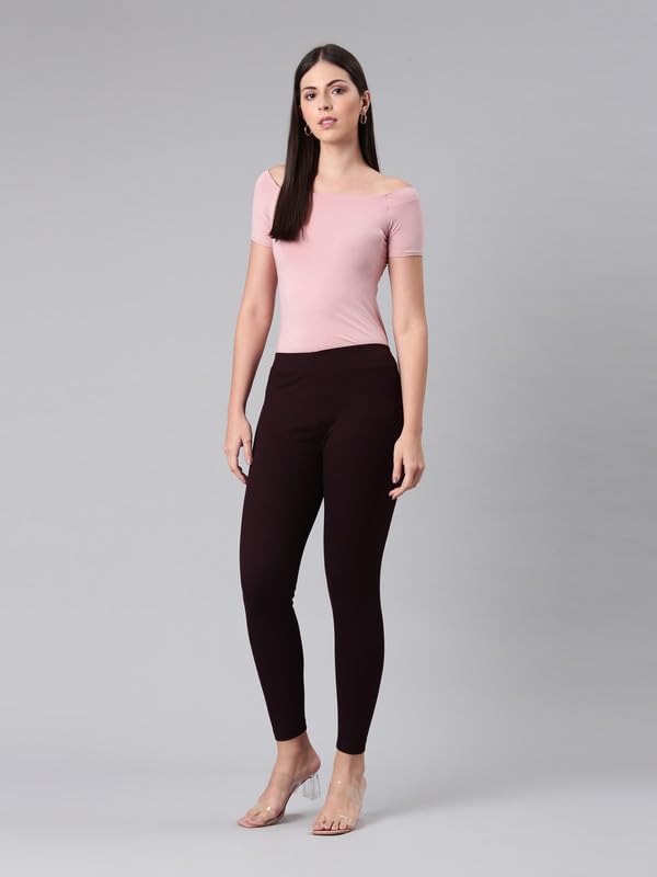 GO COLORS Drop Needle Ribbed Active Leggings for Women | Lightweight, Spandex Waistband, Mid Rise, Dark Wine