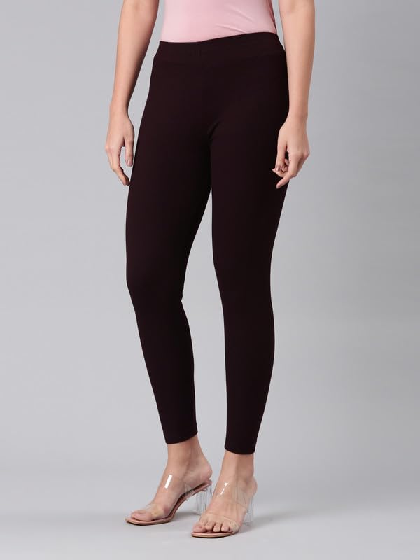 GO COLORS Drop Needle Ribbed Active Leggings for Women | Lightweight, Spandex Waistband, Mid Rise, Dark Wine