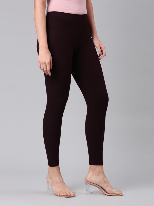 GO COLORS Drop Needle Ribbed Active Leggings for Women | Lightweight, Spandex Waistband, Mid Rise, Dark Wine