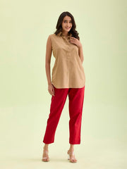 GO COLORS Women Solid Cherry Cotton Pencil Pant