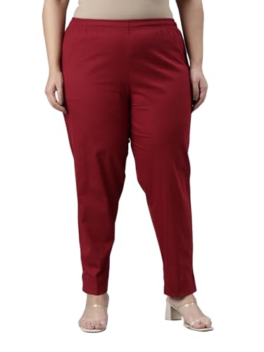 GO COLORS Women Solid Maroon Cotton Pencil Pant