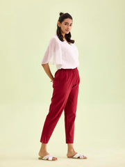 GO COLORS Women Solid Maroon Cotton Pencil Pant