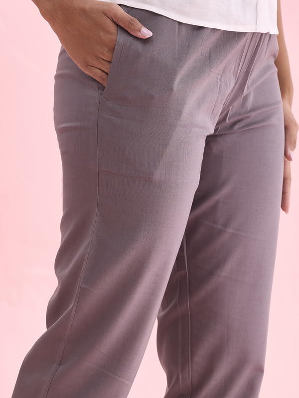 GO COLORS Women Solid Medium Grey MID Rise Relaxed fit Cotton Pencil Pant