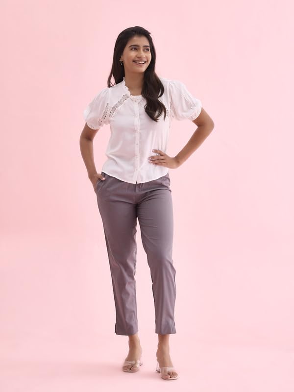 GO COLORS Women Solid Medium Grey MID Rise Relaxed fit Cotton Pencil Pant