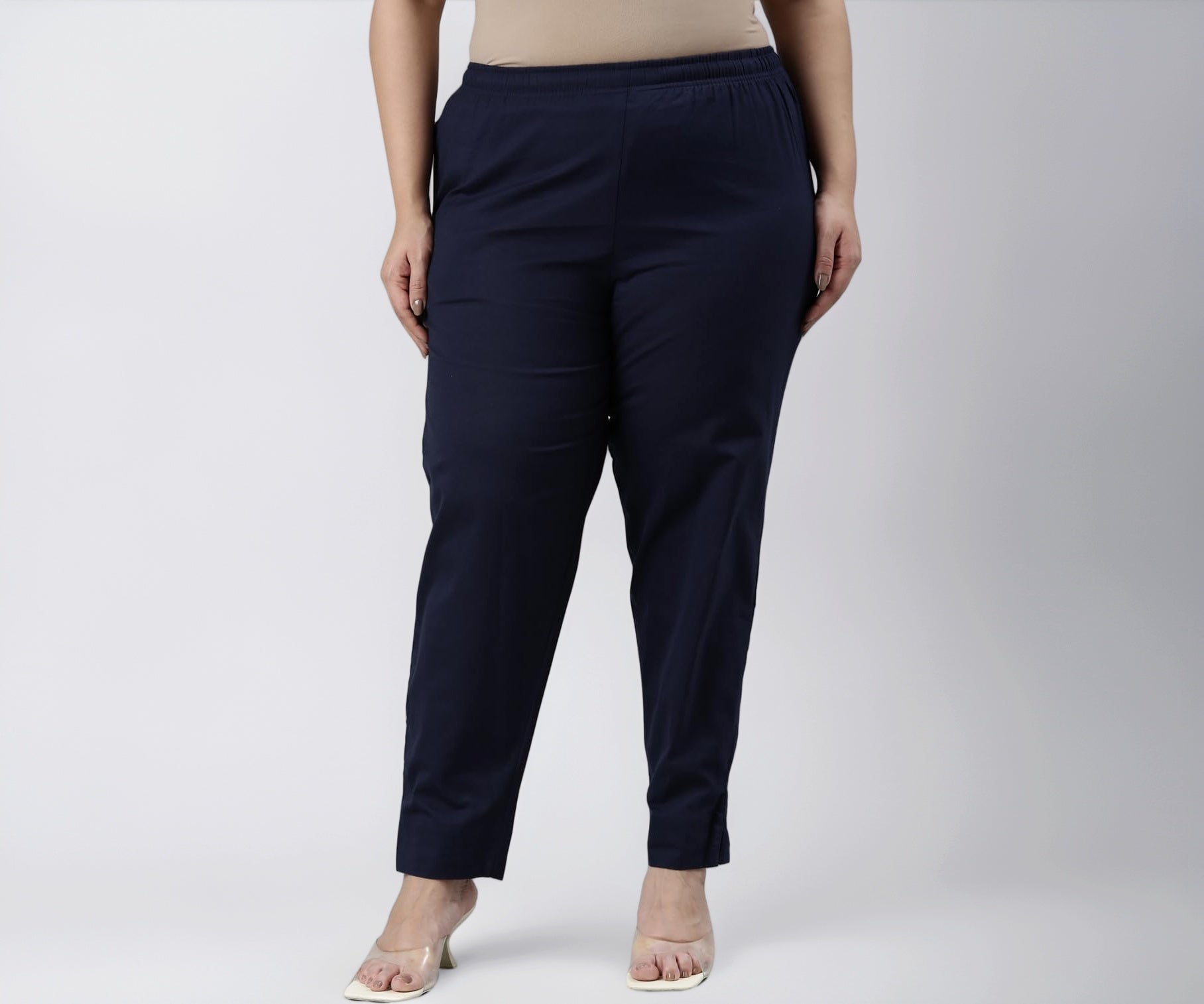 GO COLORS Women Solid Navy Cotton Pencil Pant