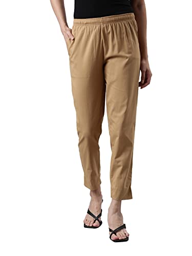 GO COLORS Women Solid Wheat Cotton Pencil Pant