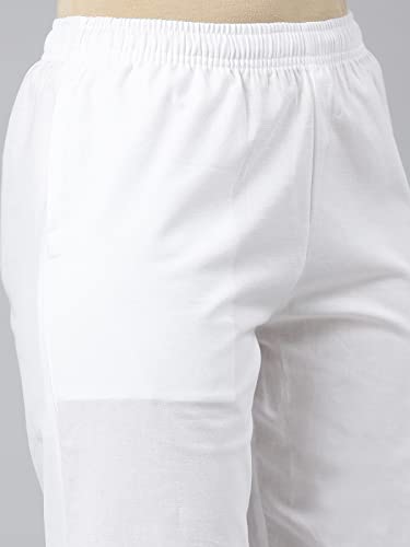 Go Colors Linen Pencil Pant Full Length for Women| Breathable, Mid Rise, Black_8905344168008_White_2XL