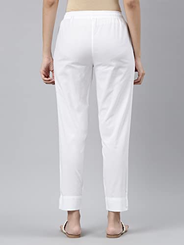 Go Colors Linen Pencil Pant Full Length for Women| Breathable, Mid Rise, Black_8905344168008_White_2XL