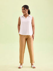 Go Colors Modal Spandex Metallic Pants Full Length for Women| Lightweight, Mid Rise, Antique Gold (2 Side Pockets)_LT09-ANT GLD116-L_Gold_L