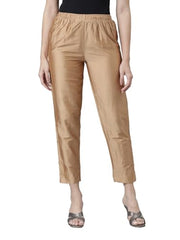Go Colors Modal Spandex Metallic Pants Full Length for Women| Lightweight, Mid Rise, Antique Gold (2 Side Pockets)_LT09-ANT GLD116-XL_Gold_XL