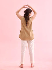 GO COLORS Women Cream Mid Rise Tapered Fit Modal Metallic Pant