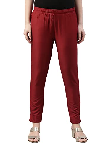 GO COLORS Women Maroon Mid Rise Tapered Fit Modal Metallic Pant