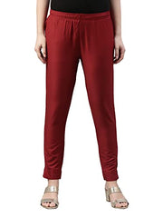 GO COLORS Women Maroon Mid Rise Tapered Fit Modal Metallic Pant