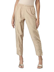 GO COLORS Women Medium Gold Solid Mid Rise Metallic Pants