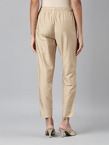 GO COLORS Women Medium Gold Solid Mid Rise Metallic Pants