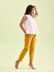 GO COLORS Women Mustard Mid Rise Tapered Fit Modal Metallic Pant