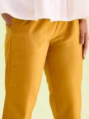 GO COLORS Women Mustard Mid Rise Tapered Fit Modal Metallic Pant