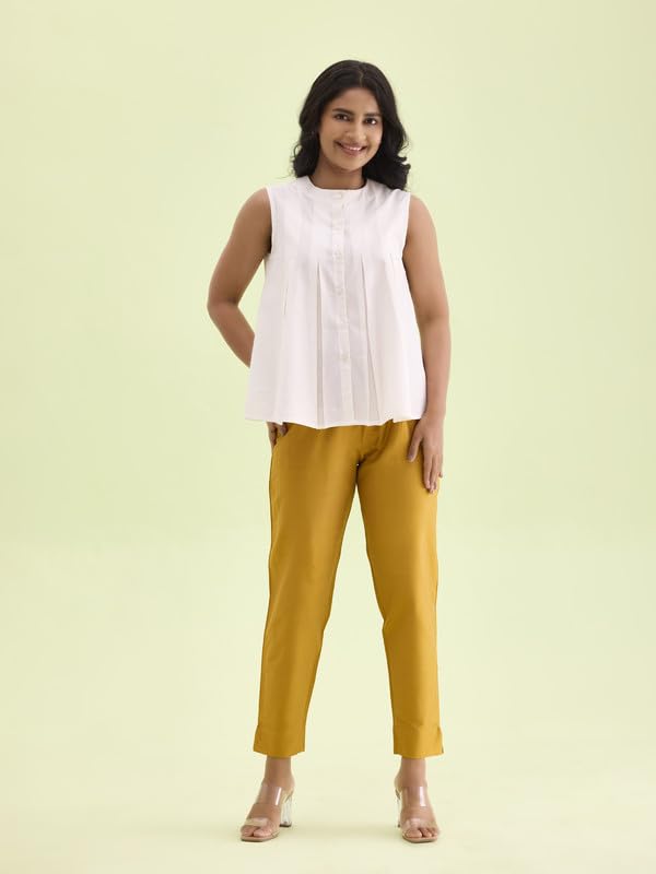 GO COLORS Women Mustard Mid Rise Tapered Fit Modal Metallic Pant
