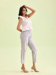 GO COLORS Women Silver Mid Rise Tapered Fit Modal Metallic Pant