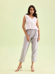 GO COLORS Women Silver Mid Rise Tapered Fit Modal Metallic Pant