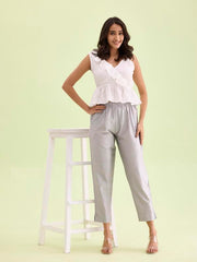 GO COLORS Women Silver Mid Rise Tapered Fit Modal Metallic Pant