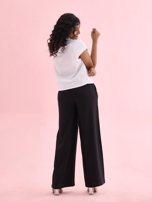 GO COLORS Women Black Mid Rise Viscose Basic Palazzo - 2XL