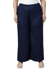 GO COLORS Women Navy Mid Rise Viscose Basic Palazzo - 2XL