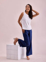 GO COLORS Women Navy Mid Rise Viscose Basic Palazzo - 2XL