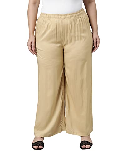 Go Colors Solid Viscose Basic Palazzo for Women | Mid Rise, Side Pockets, Wheat