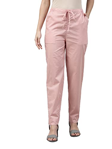 GO COLORS Women's Tapered Fit Cotton Pants (8905344116887_Light Pink_L)