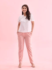 GO COLORS Women's Tapered Fit Cotton Pants (8905344116887_Light Pink_L)