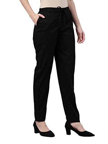 GO COLORS Soft Cotton Pant Full Length for Women| Breathable, Mid Rise, Black_8905344116955_Black_L