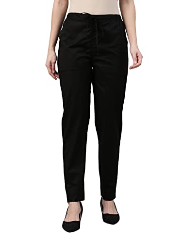 GO COLORS Soft Cotton Pant Full Length for Women| Breathable, Mid Rise, Black_8905344116955_Black_L