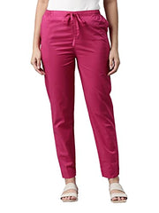 GO COLORS Women Solid Dark Rose Mid Rise Cotton Pants - S
