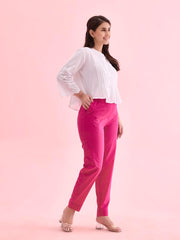 GO COLORS Women Solid Dark Rose Mid Rise Cotton Pants - S