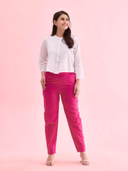 GO COLORS Women Solid Dark Rose Mid Rise Cotton Pants - S
