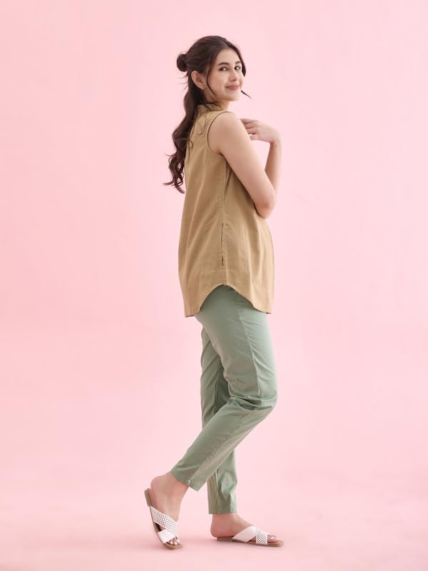 Go Colors_Women_Cotton Pant_Dusty Green_L