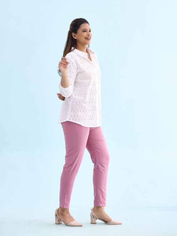 GO COLORS Women's Tapered Fit Cotton Pants (8905344118300_Purple_M)