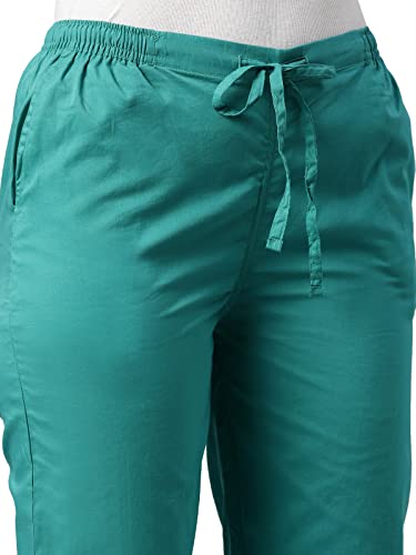 GO COLORS Womens Tapered Fit Cotton Cotton Pants (Peacock Green_L)