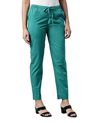 GO COLORS Womens Tapered Fit Cotton Cotton Pants (Peacock Green_XL)