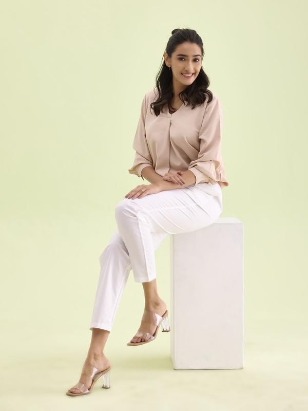 GO COLORS Women's Tapered Fit Cotton Pants (8905344119208_White_L)