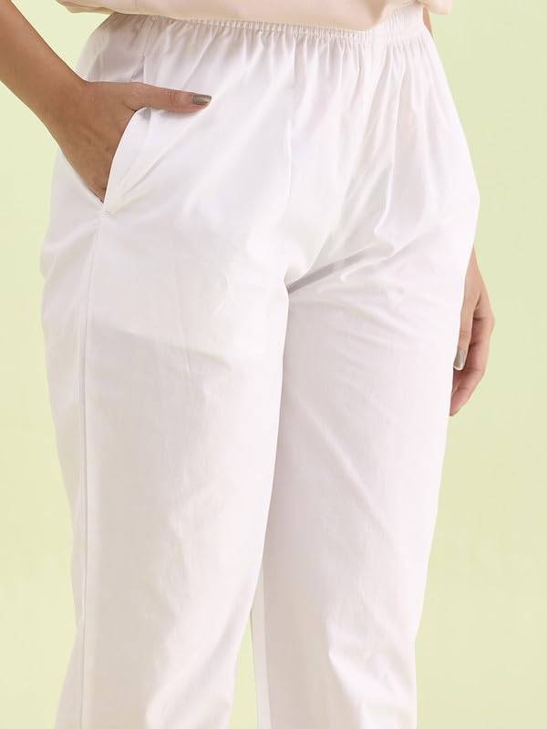 GO COLORS Women's Tapered Fit Cotton Pants (8905344119208_White_L)