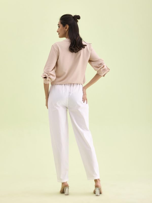 GO COLORS Women's Tapered Fit Cotton Pants (8905344119208_White_L)