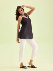 GO COLORS Women Cream Mid Rise Regular Fit Cotton Kurti Pant