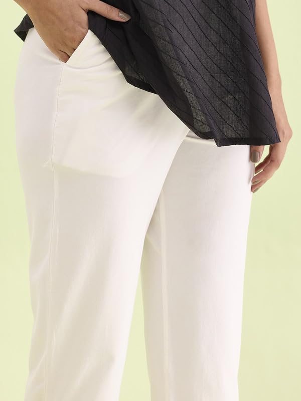 GO COLORS Women Cream Mid Rise Regular Fit Cotton Kurti Pant